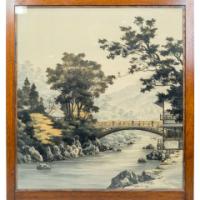 E. W. Godwin. An Anglo-Japanese Mahogany Fire Screen with Original Silk Country Scene - Thumbnail 3