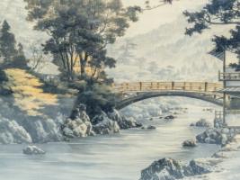 E. W. Godwin. An Anglo-Japanese Mahogany Fire Screen with Original Silk Country Scene - Thumbnail 5