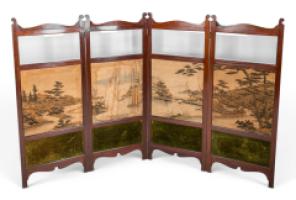 E. W. Godwin Attributed, an Anglo-Japanese Four-fold Screen with Japanese Silk Scenes - Thumbnail 3
