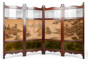 E. W. Godwin Attributed, an Anglo-Japanese Four-fold Screen with Japanese Silk Scenes - Thumbnail 2