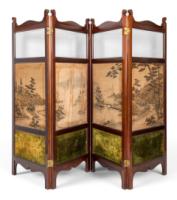E. W. Godwin Attributed, an Anglo-Japanese Four-fold Screen with Japanese Silk Scenes - Thumbnail 4