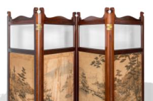 E. W. Godwin Attributed, an Anglo-Japanese Four-fold Screen with Japanese Silk Scenes - Thumbnail 5