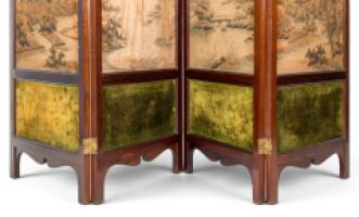 E. W. Godwin Attributed, an Anglo-Japanese Four-fold Screen with Japanese Silk Scenes - Thumbnail 7