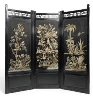 E. W. Godwin Attributed, an Anglo-Japanese Three-fold Screen with Birds Amidst Foliage - Thumbnail 1