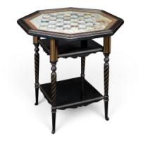 E. W. Godwin, attributed. For Collinson & Lock. An Ebonised & Parcel Gilt Side Table Chess Table