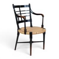 E. W. Godwin for William Watt, Old English Ebonised Beech and Cane Armchair