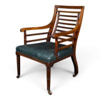 E. W. Godwin Attributed, Aesthetic Movement Walnut Armchair with Green Leather - Thumbnail 3