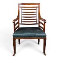 E. W. Godwin Attributed, Aesthetic Movement Walnut Armchair with Green Leather - Thumbnail 2