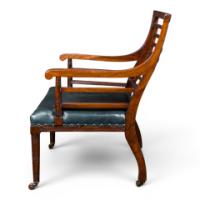E. W. Godwin Attributed, Aesthetic Movement Walnut Armchair with Green Leather - Thumbnail 4