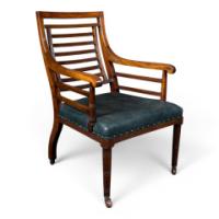 E. W. Godwin Attributed, Aesthetic Movement Walnut Armchair with Green Leather - Thumbnail 1