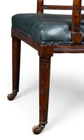 E. W. Godwin Attributed, Aesthetic Movement Walnut Armchair with Green Leather - Thumbnail 17