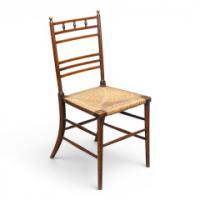 E. W. Godwin Style, Aesthetic Movement Oak Bedroom or Side Chair with Rush Seat