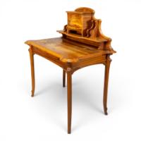 Emile Galle. Art Nouveau Walnut Writing Desk with Exceptional Inlaid Scenery - Thumbnail 3
