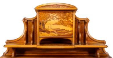 Emile Galle. Art Nouveau Walnut Writing Desk with Exceptional Inlaid Scenery - Thumbnail 9