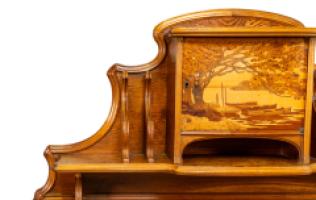 Emile Galle. Art Nouveau Walnut Writing Desk with Exceptional Inlaid Scenery - Thumbnail 10