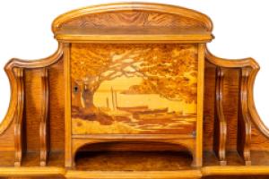Emile Galle. Art Nouveau Walnut Writing Desk with Exceptional Inlaid Scenery - Thumbnail 14