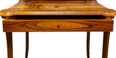 Emile Galle. Art Nouveau Walnut Writing Desk with Exceptional Inlaid Scenery - Thumbnail 37