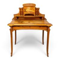 Emile Galle. Art Nouveau Walnut Writing Desk with Exceptional Inlaid Scenery - Thumbnail 2