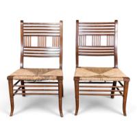 E. W. Godwin Attributed, Pair of Anglo-Japanese Walnut Low Side Nursing Chairs - Thumbnail 2