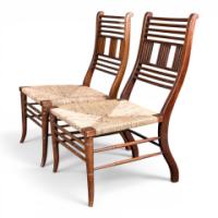 E. W. Godwin Attributed, Pair of Anglo-Japanese Walnut Low Side Nursing Chairs