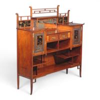 E. W. Godwin. Rare Anglo-Japanese walnut and lacquer 'Pagoda' side cabinet