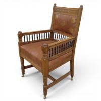 E. W. Godwin. An Aesthetic Movement Carved Oak Armchair with Ebonised Spindles - Thumbnail 2