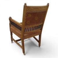 E. W. Godwin. Aesthetic Movement Carved Oak Armchair with Ebonised Spindles - Thumbnail 3