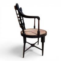 E. W. Godwin for William Watt. Rare pair of Old English or Jacobean ebonised curved back elbow chairs - Thumbnail 6
