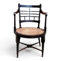 E. W. Godwin for William Watt. Rare pair of Old English or Jacobean ebonised curved back elbow chairs - Thumbnail 5