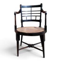 E. W. Godwin for William Watt. Rare pair of Old English or Jacobean ebonised curved back elbow chairs - Thumbnail 8
